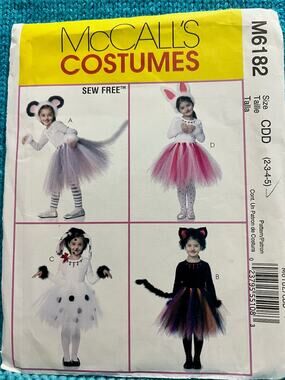 McCalls Sewing pattern 6182 mouse bunny cat dog costume size 2 3 4 5
